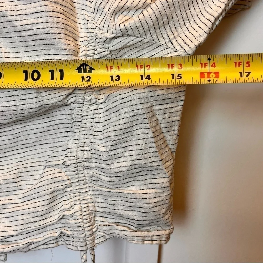 Zara Basic Crop Top Shirt Stripe 3/4 Length Sleeve Rouching Medium Coastal Boho